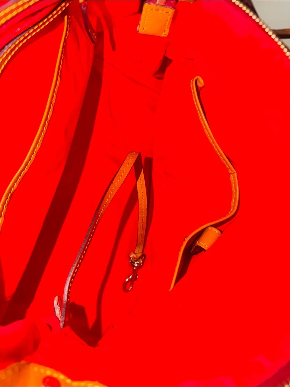 Dooney & Bourke Bright Red Canvas Tote with Tan Leather Accents